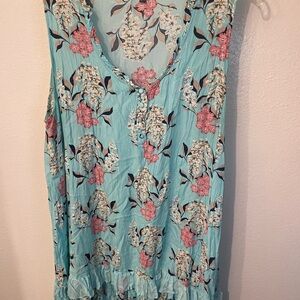 Floral Sleeveless Dress - Blue and Pink